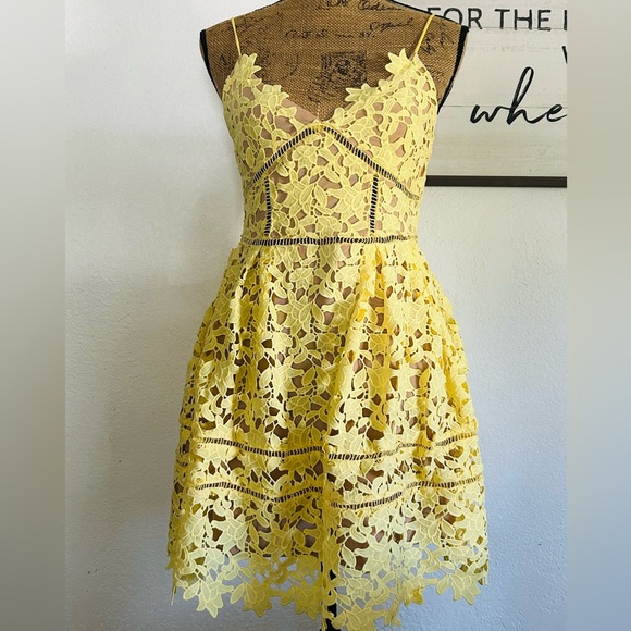 L'ATISTE Dresses & Skirts - L'ATISTE Yellow Floral Lace Mini Dress